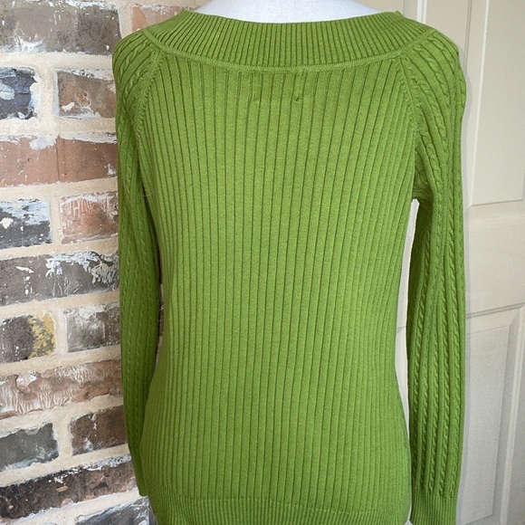 Olive Green Cotton Cable Knit Crewneck Sweater Button Accents Preppy Classic SM - Picture 4 of 10